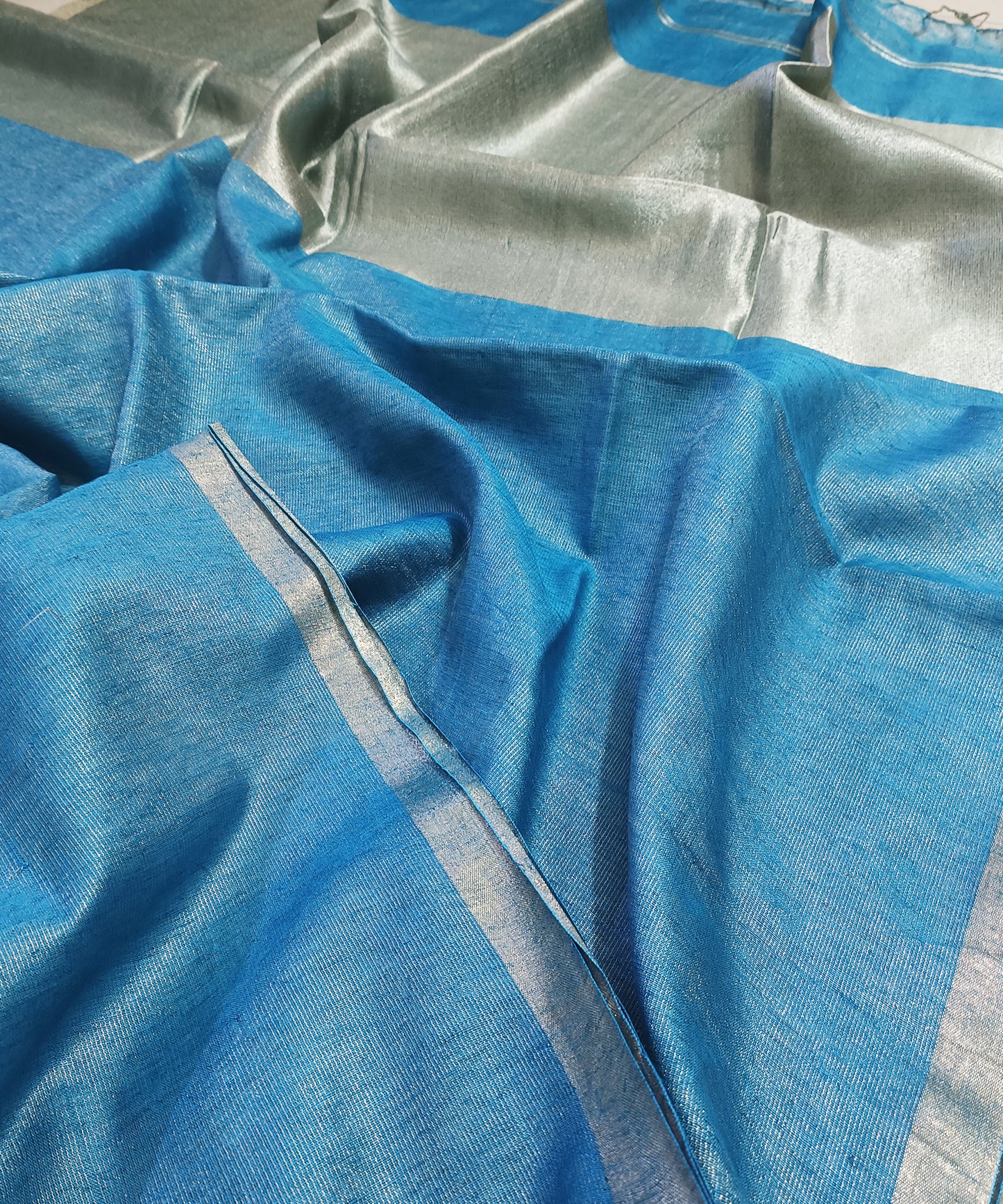 Cerulean Blue Kota Viscose Silk Saree with Tissue Pallu