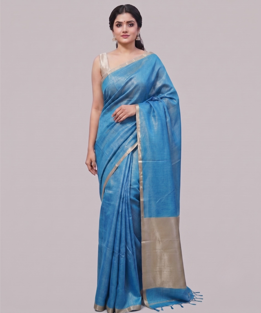 Cerulean Blue Kota Viscose Silk Saree with Tissue Pallu