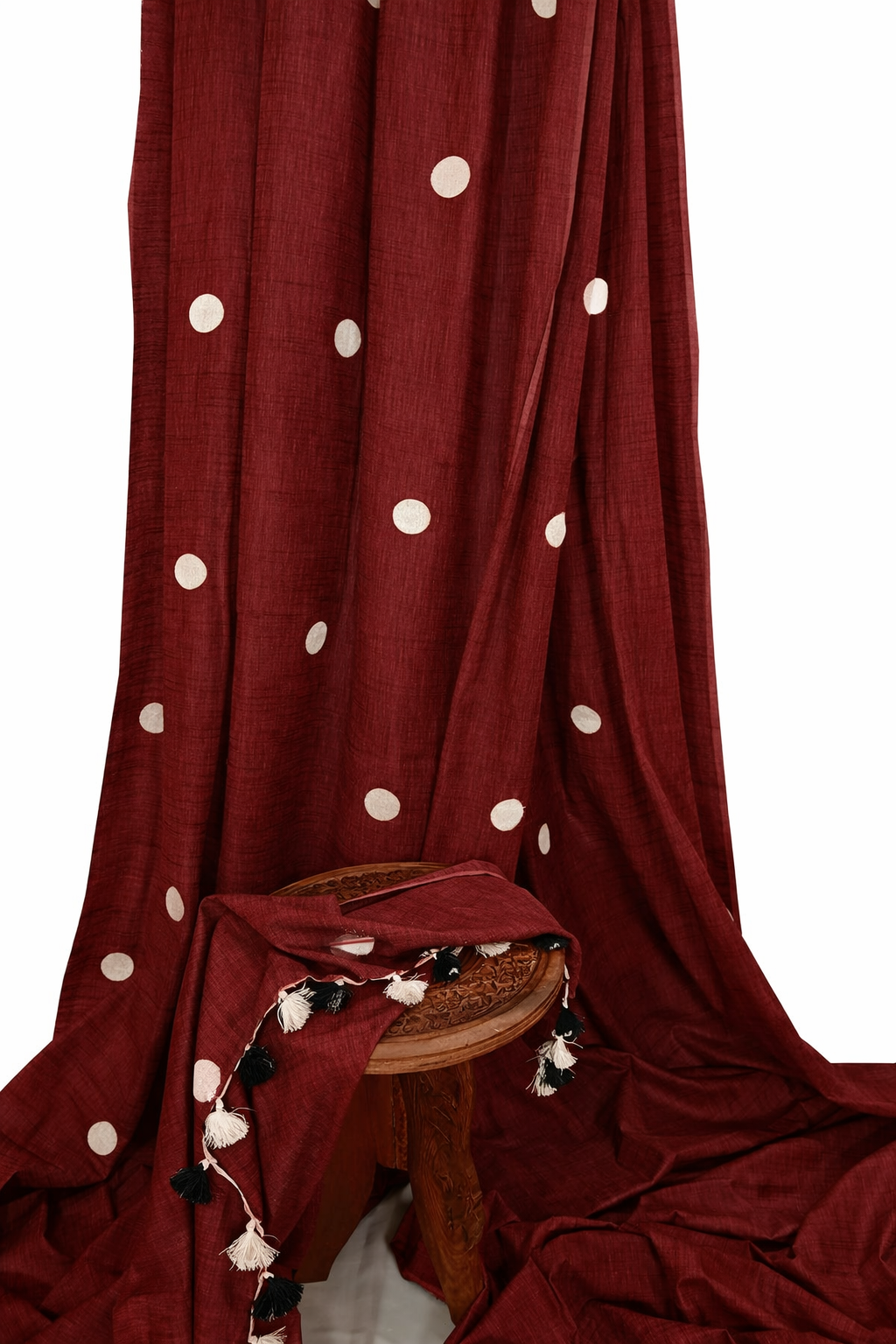 Embroidered Polka Dot Maroon Cotton Slub Saree