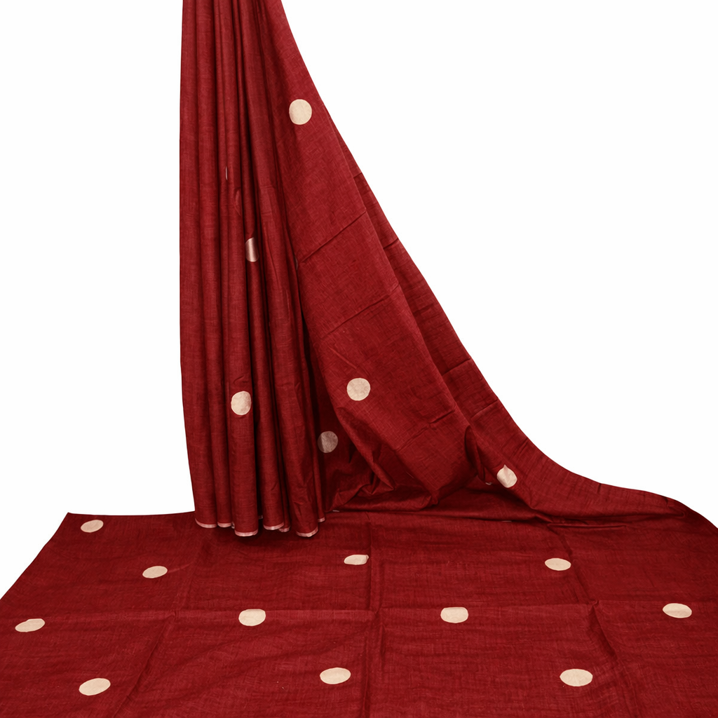 Embroidered Polka Dot Maroon Cotton Slub Saree