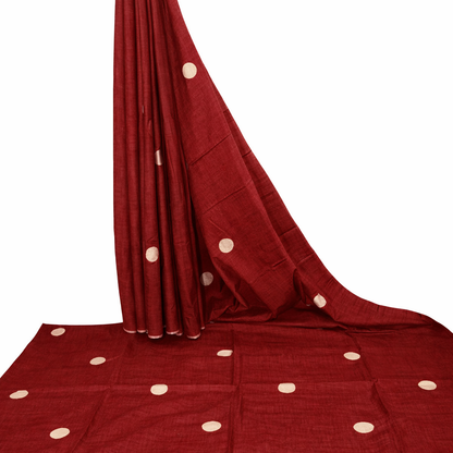 Embroidered Polka Dot Maroon Cotton Slub Saree