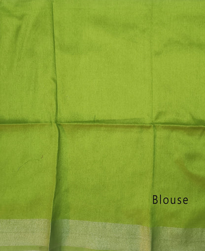 Chic Grey Cotton Slub Saree with Lime Green Contrast Border & Silver Striped Pallu