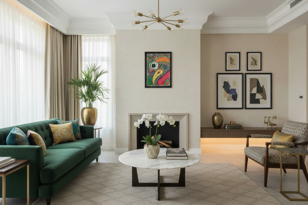 Close-Up Madhubani Peacock Portrait - Stylized Mayur in Bharni & Kachni | Vibrant Folk Art