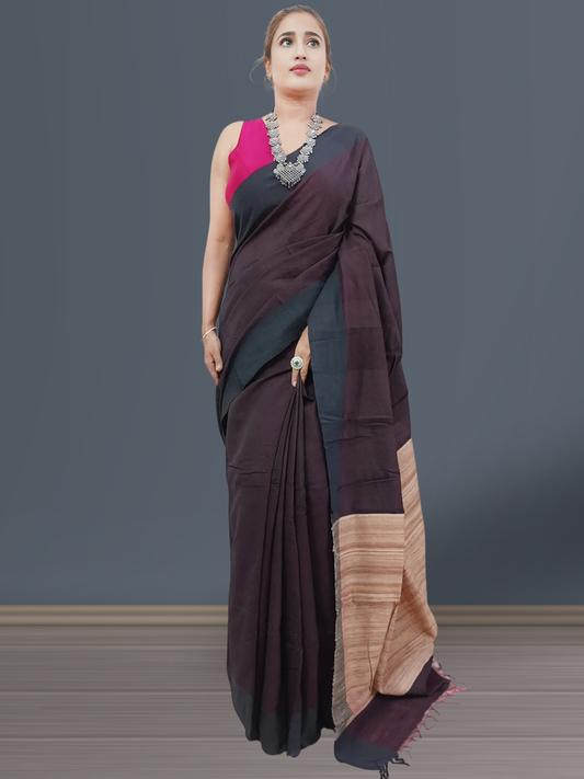 Coffee Eri Silk saree with Ghicha Pallu