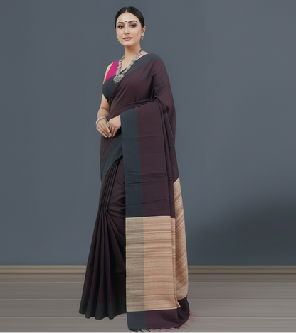Coffee Eri Silk saree with Ghicha Pallu