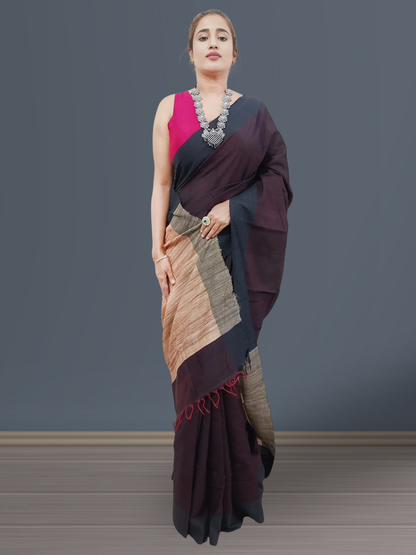 Coffee Eri Silk saree with Ghicha Pallu