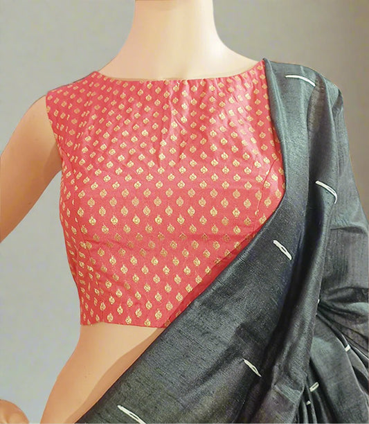 Coral Brocade Back Tie Blouse| Peepal Clothing 