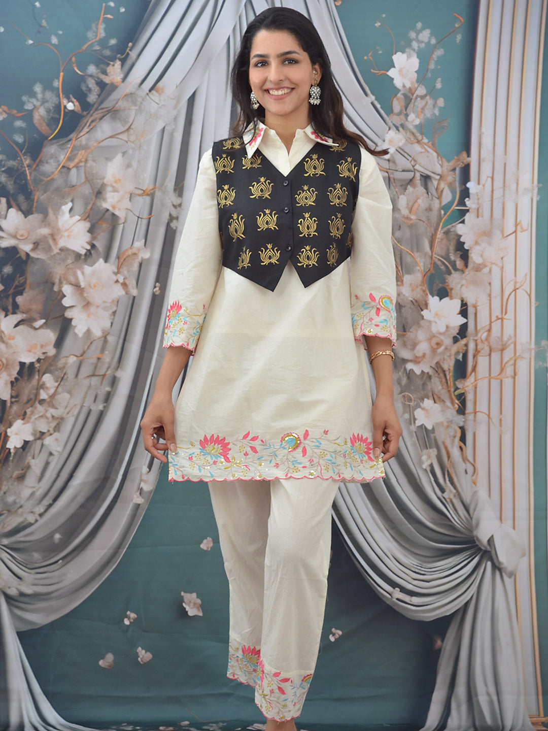 Black Madhubani Hand Painted Woman’s Cotton Waistcoat