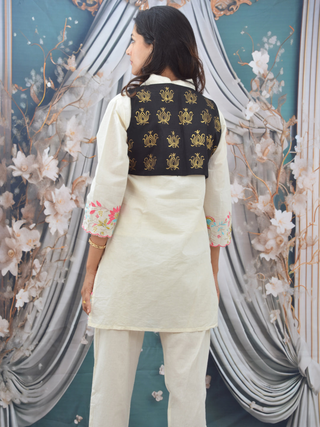 Black Madhubani Hand Painted Woman’s Cotton Waistcoat
