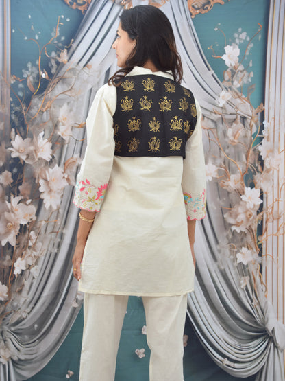 Black Madhubani Hand Painted Woman’s Cotton Waistcoat