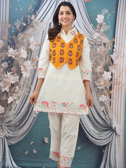 Mustard Madhubani Hand Painted Woman’s Cotton Waistcoat