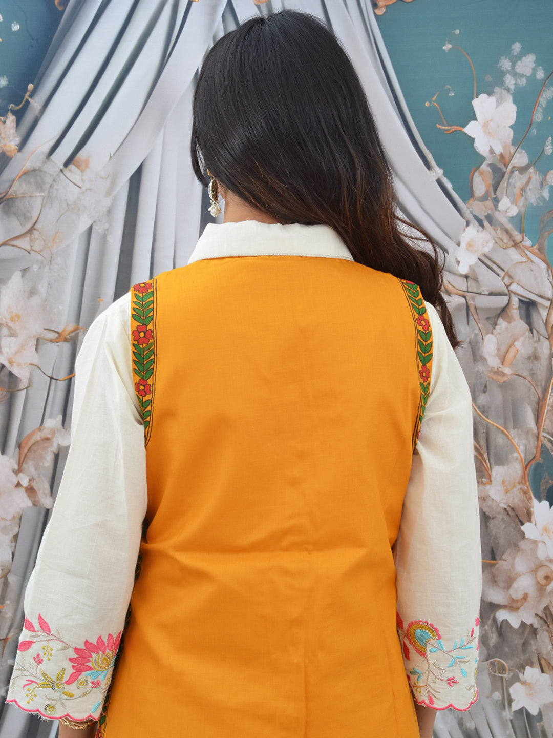 Hand-Painted Mustard Madhubani Cotton Waistcoat for Women