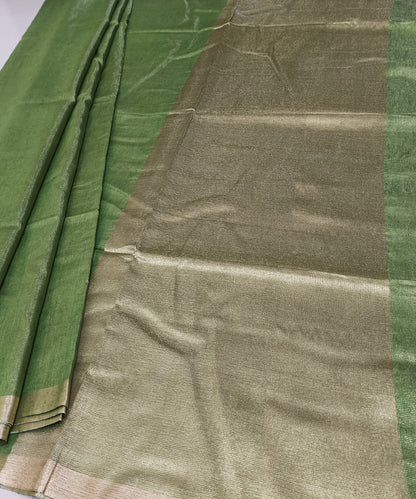 Dark Green Kota Viscose Silk Saree with Tissue Pallu
