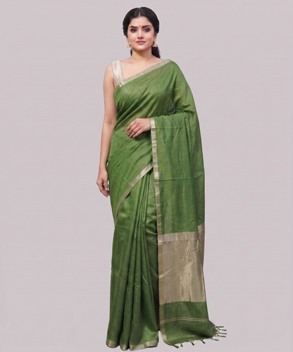 Dark Green Kota Viscose Silk Saree with Tissue Pallu