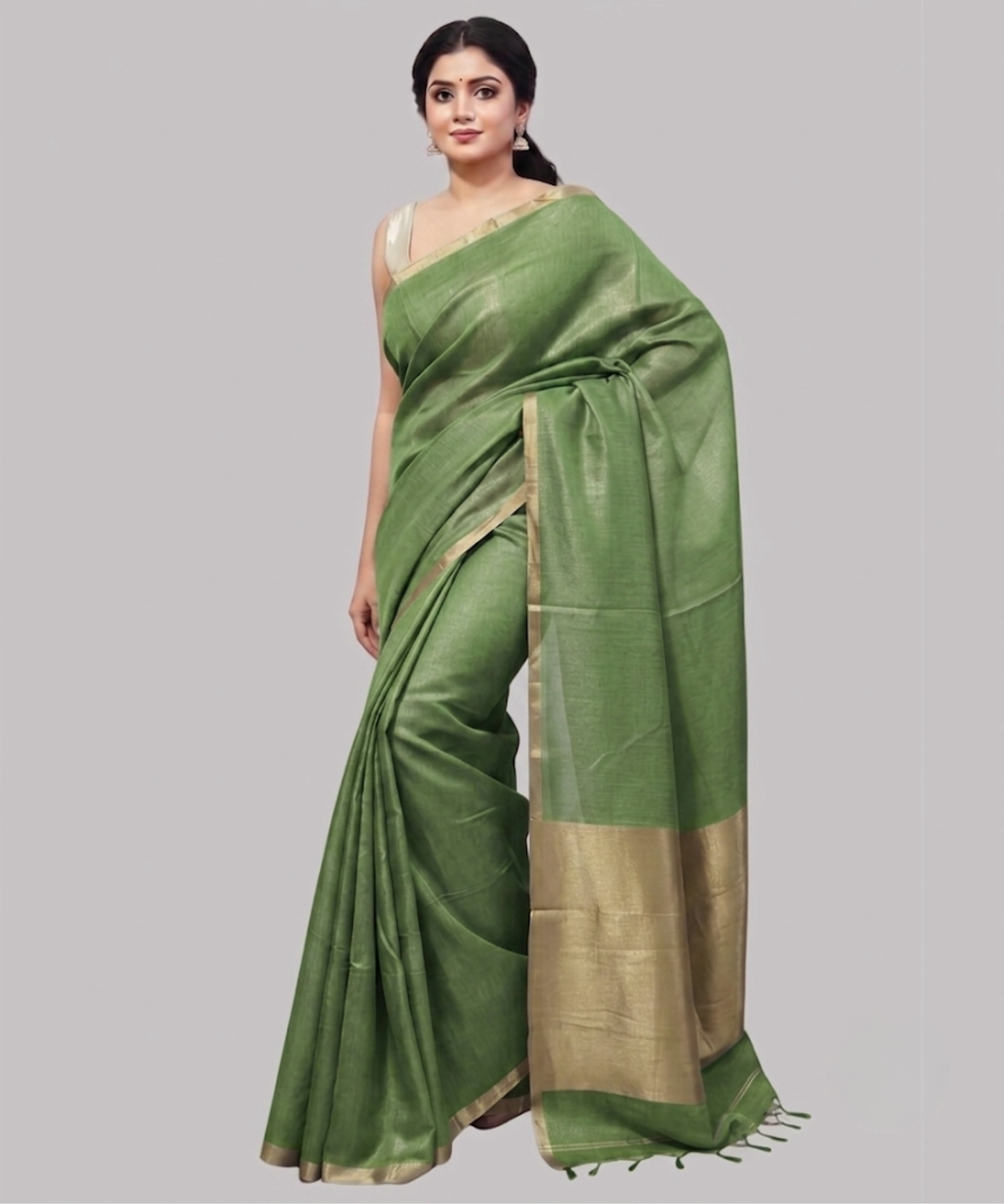 Dark Green Kota Viscose Silk Saree with Tissue Pallu