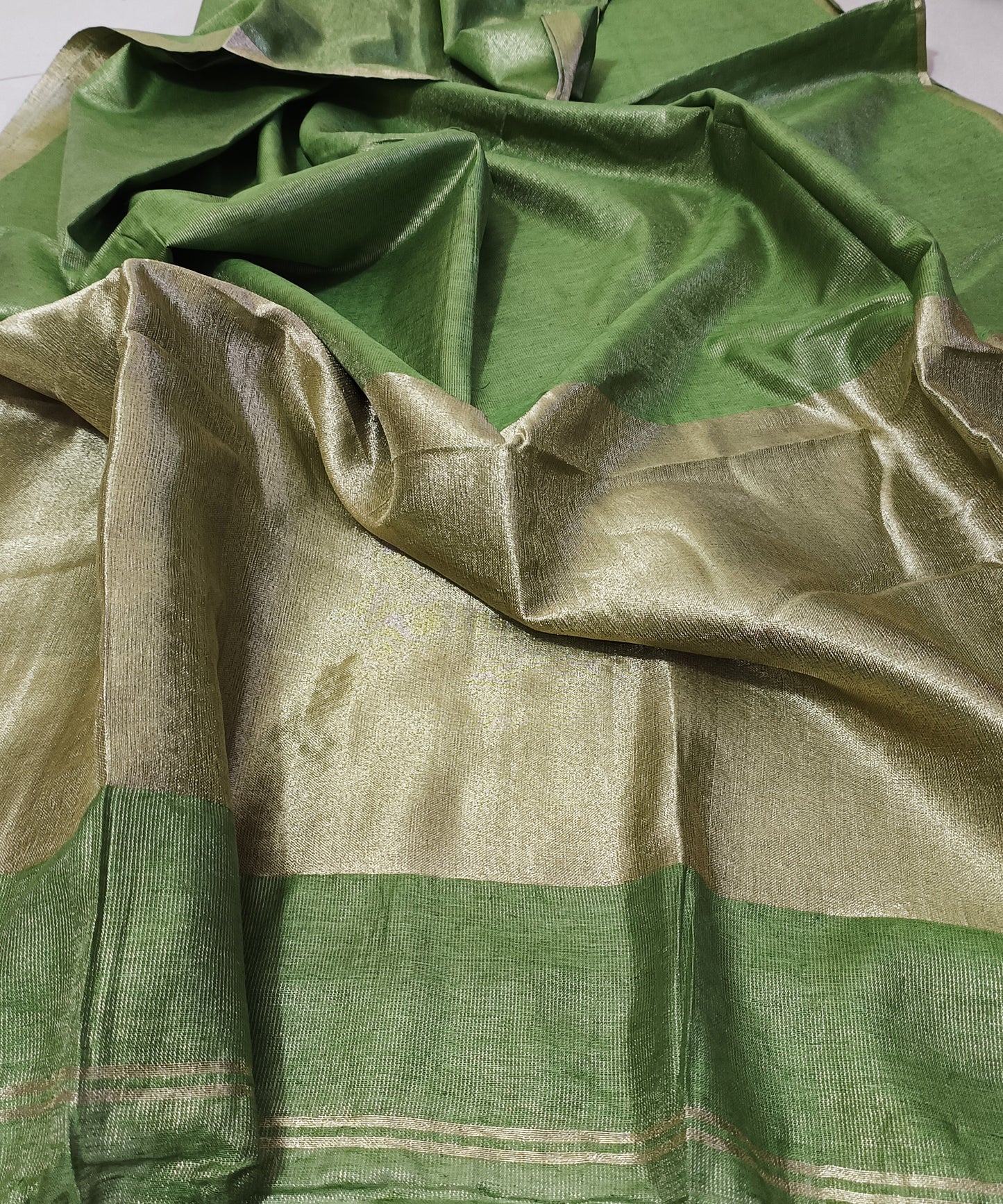Dark Green Kota Viscose Silk Saree with Tissue Pallu