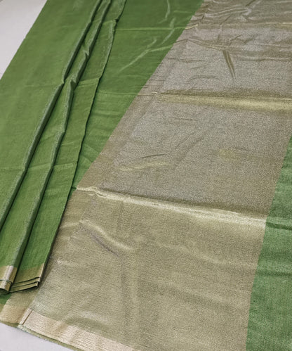 Dark Green Kota Viscose Silk Saree with Tissue Pallu