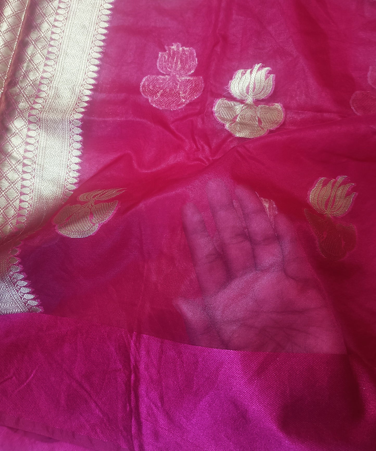 Dark Pink Kora Silk Organza Saree