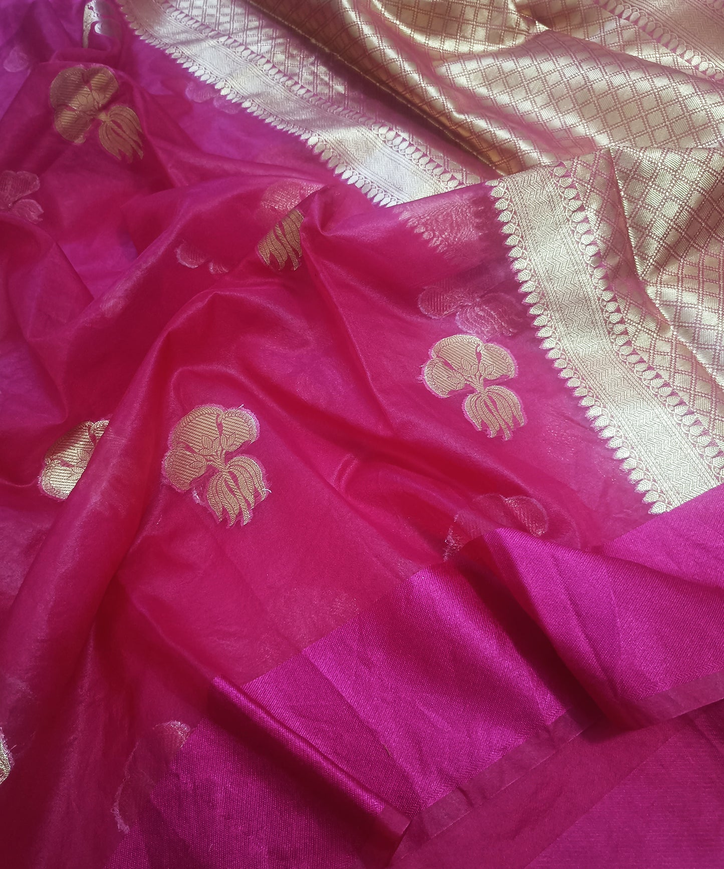 Dark Pink Kora Silk Organza Saree