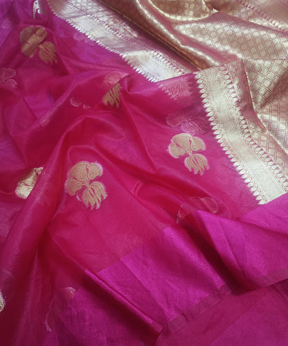Dark Pink Kora Silk Organza Saree