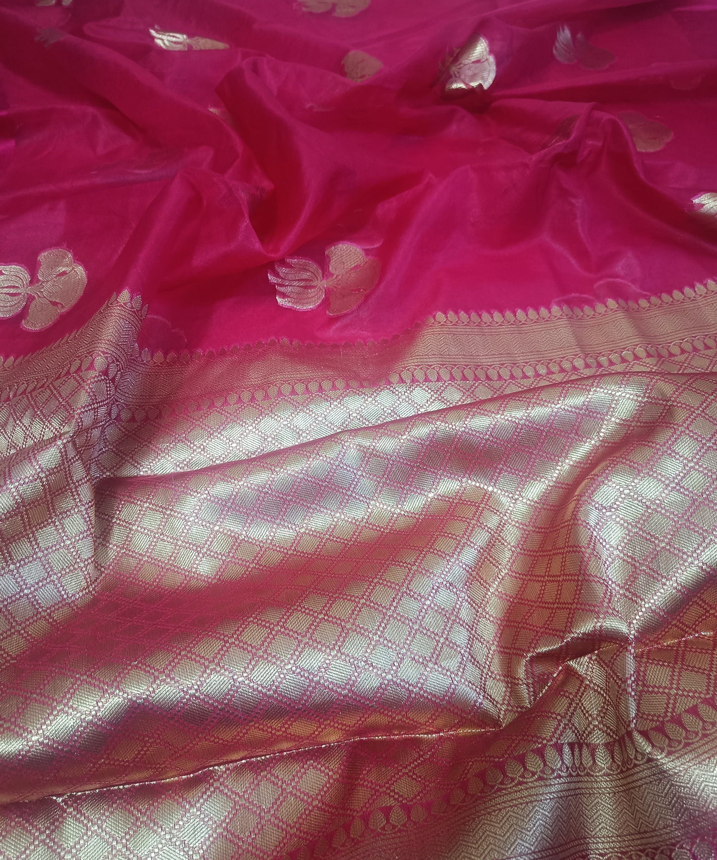 Dark Pink Kora Silk Organza Saree