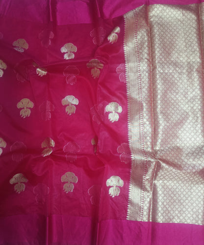 Dark Pink Kora Silk Organza Saree