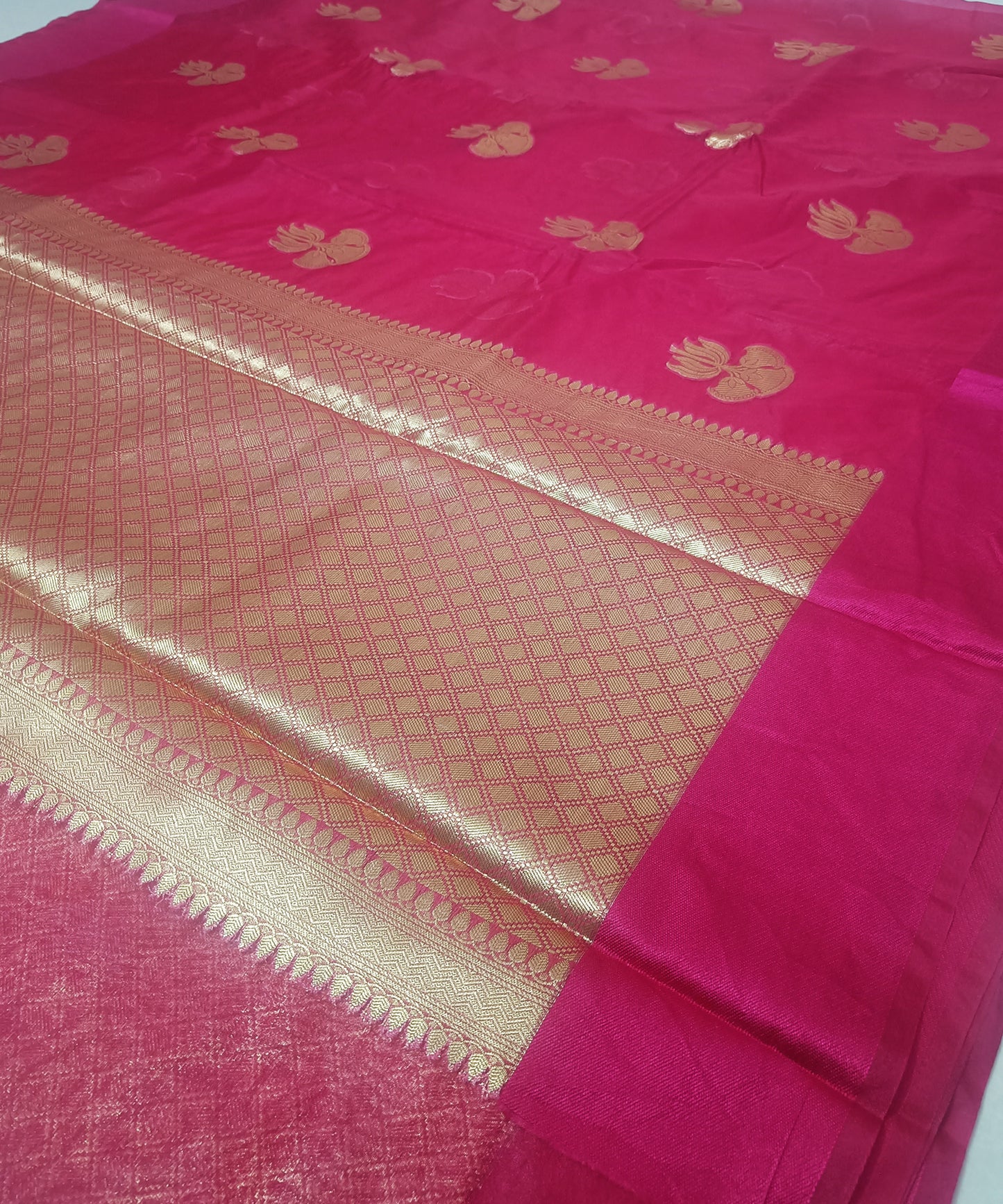 Dark Pink Kora Silk Organza Saree