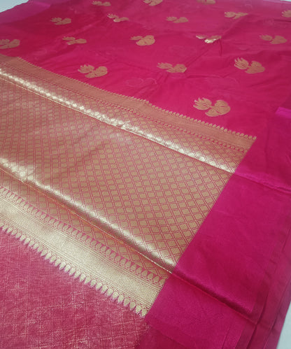 Dark Pink Kora Silk Organza Saree