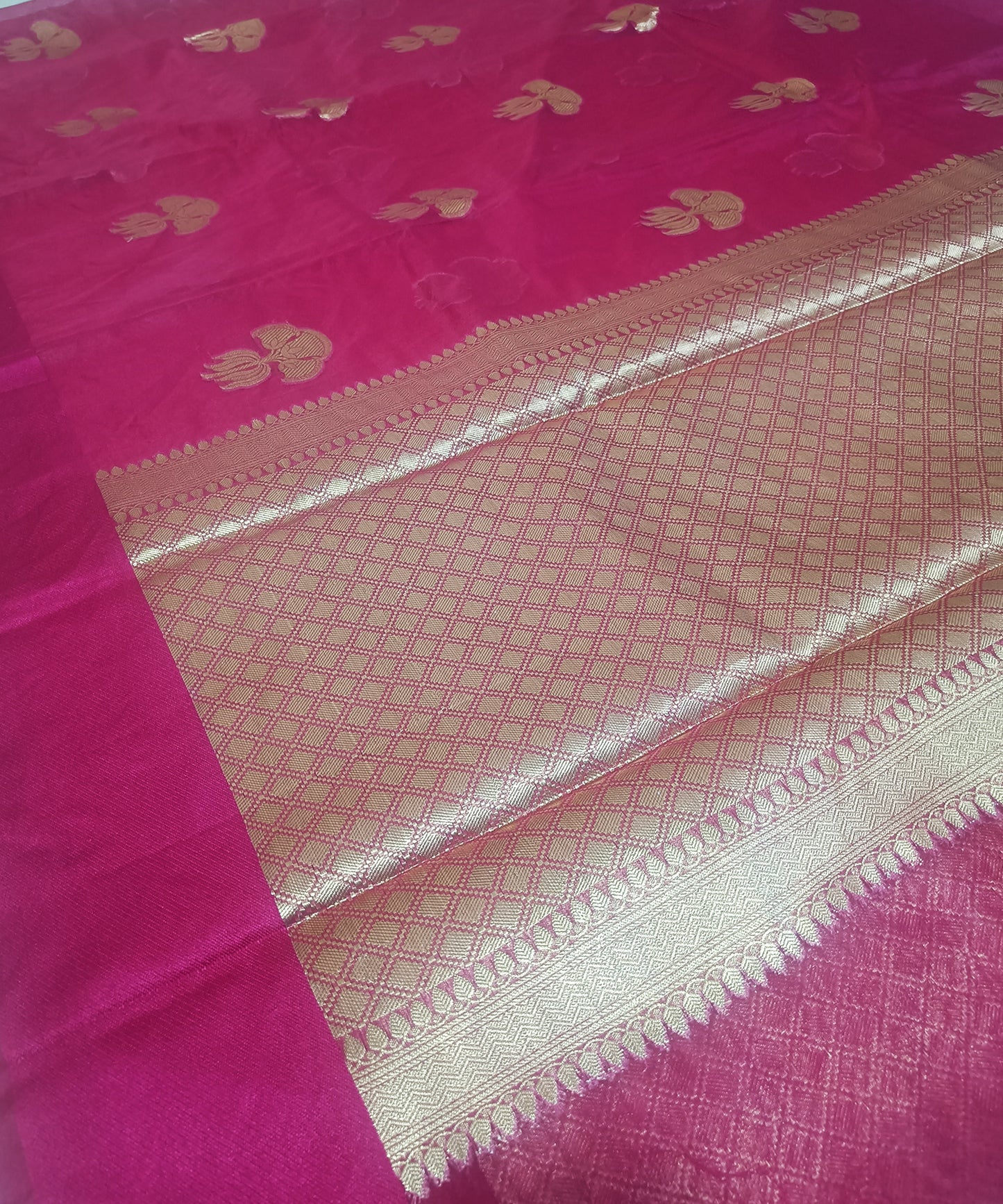 Dark Pink Kora Silk Organza Saree