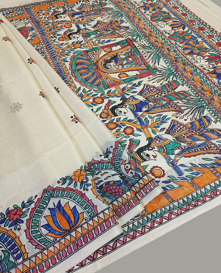 Doli Kahar Half & Half Madhubani Hand Painted Tussar Silk Saree