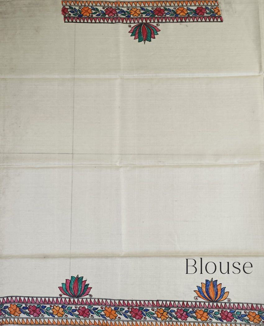 Doli Kahar Half & Half Madhubani Hand Painted Tussar Silk Saree