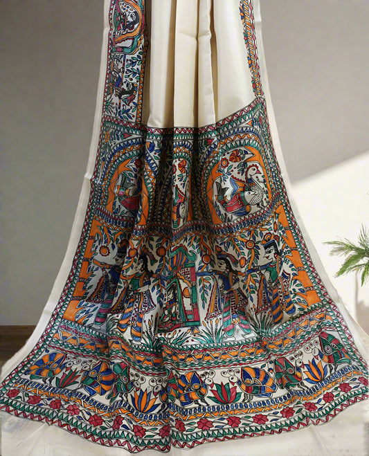 Doli Kahar Madhubani Hand Painted Tussar Silk Saree | Peepal Clothing