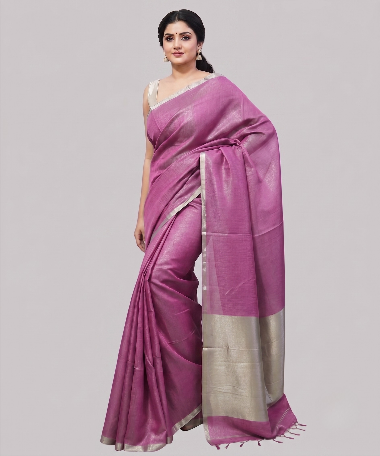 Dusty Pink Kota Viscose Silk Saree with Tissue Pallu