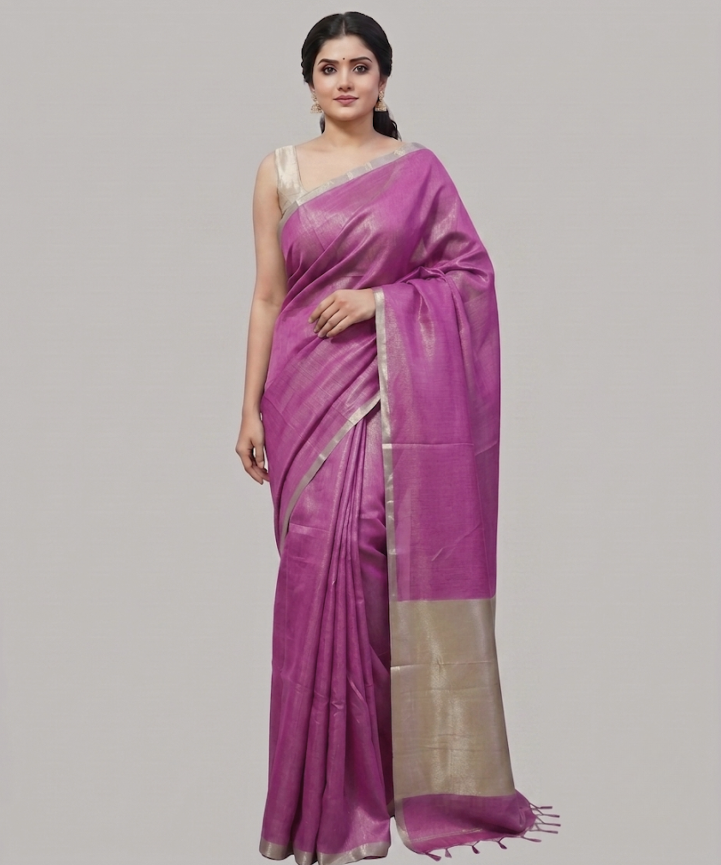 Dusty Pink Kota Viscose Silk Saree with Tissue Pallu