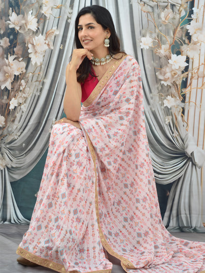Embroidered Pink Georgette Saree