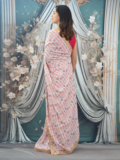 Embroidered Pink Georgette Saree
