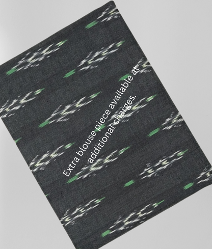 Chic Grey Cotton Slub Saree with Lime Green Contrast Border & Silver Striped Pallu