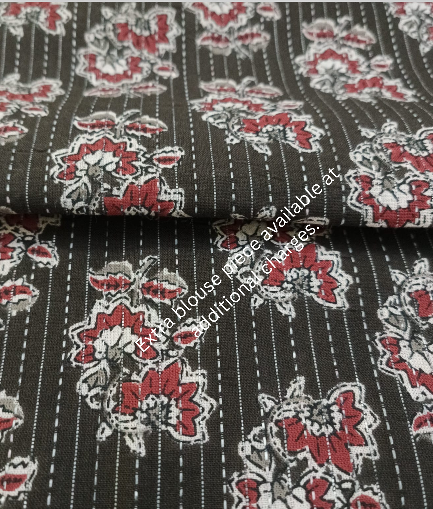 Elegant Black Cotton Slub Saree with Silver Striped Pallu & Red Contrast Border