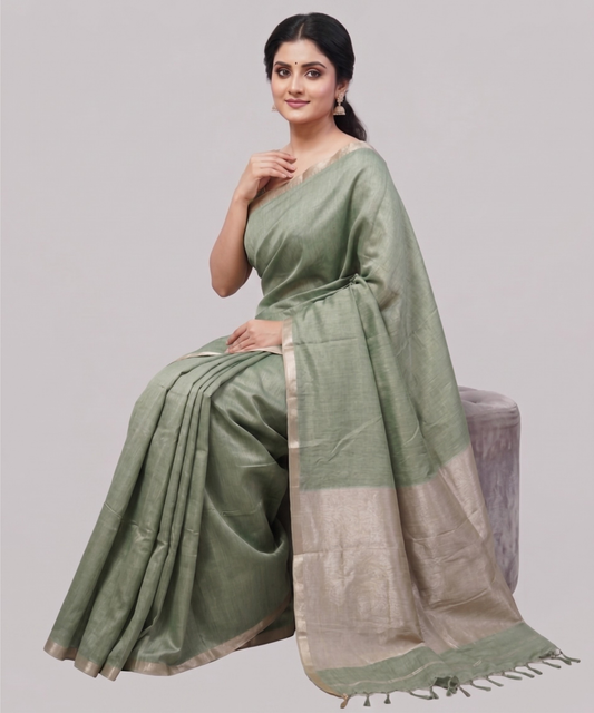 Sage Green Kota Viscose Silk Saree with Tissue Pallu