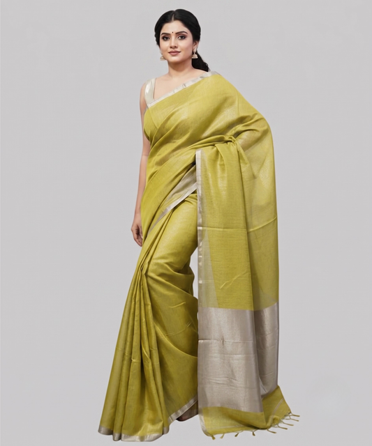 Yellow Kota Viscose Silk Saree with Tissue Pallu