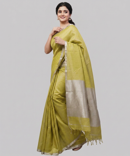 Yellow Kota Viscose Silk Saree with Tissue Pallu