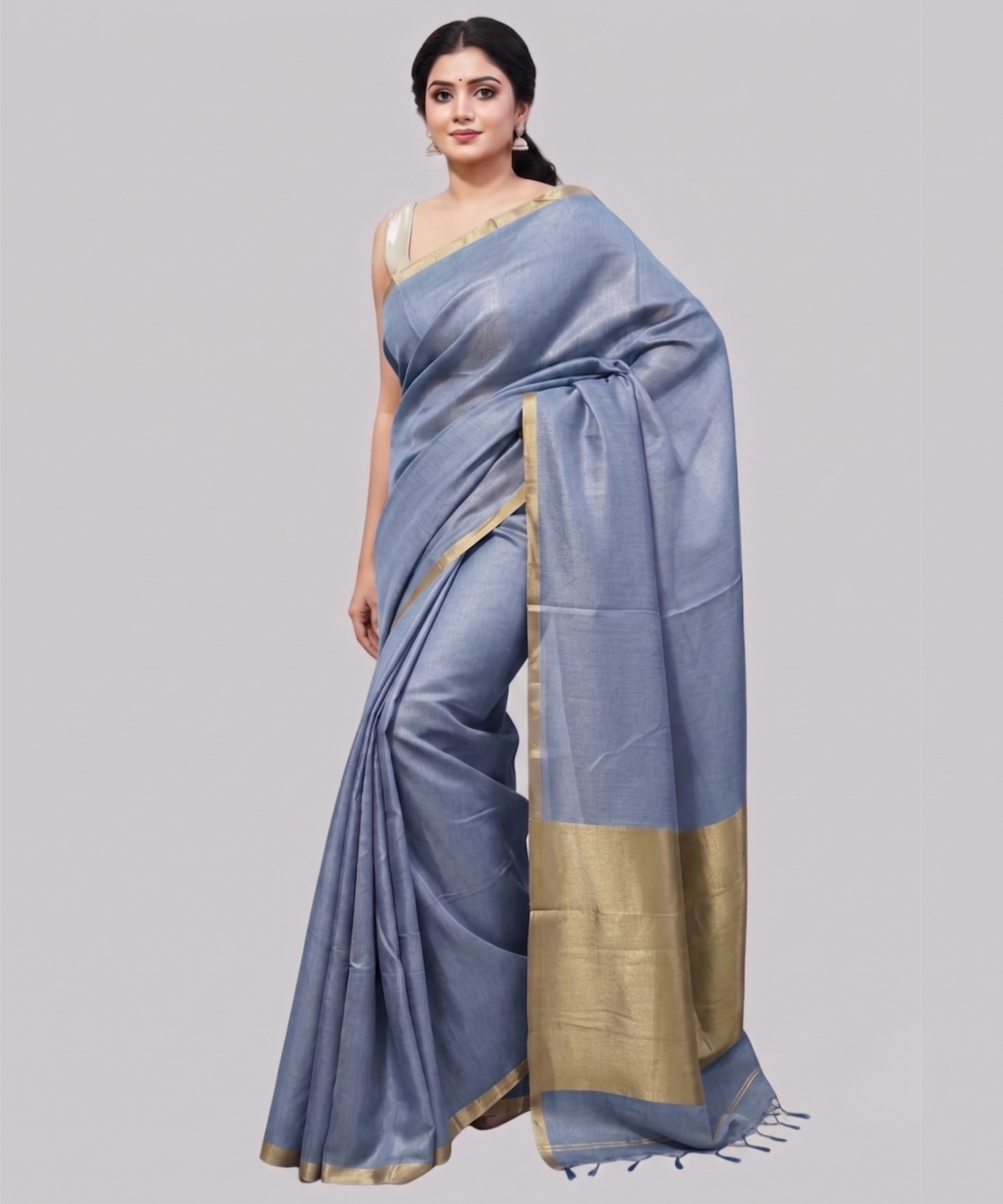Steel Blue Kota Viscose Silk Saree with Tissue Pallu