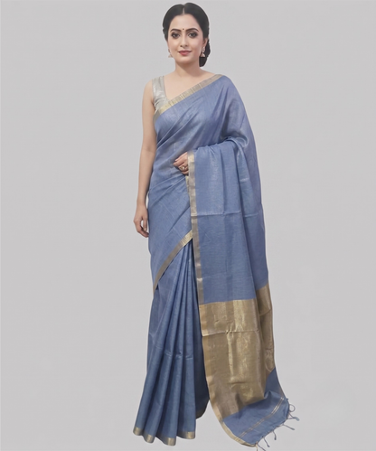 Steel Blue Kota Viscose Silk Saree with Tissue Pallu