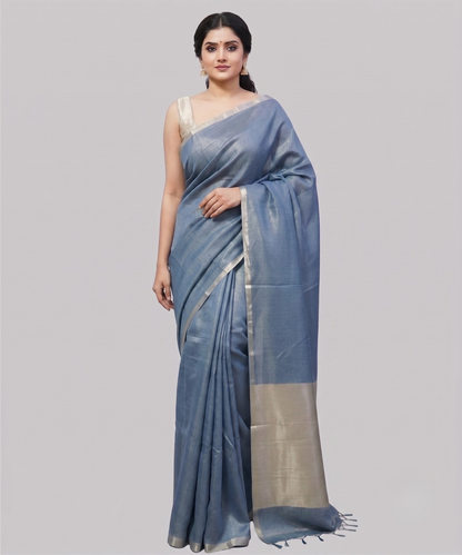 Slate Blue Kota Viscose Silk Saree with Tissue Pallu