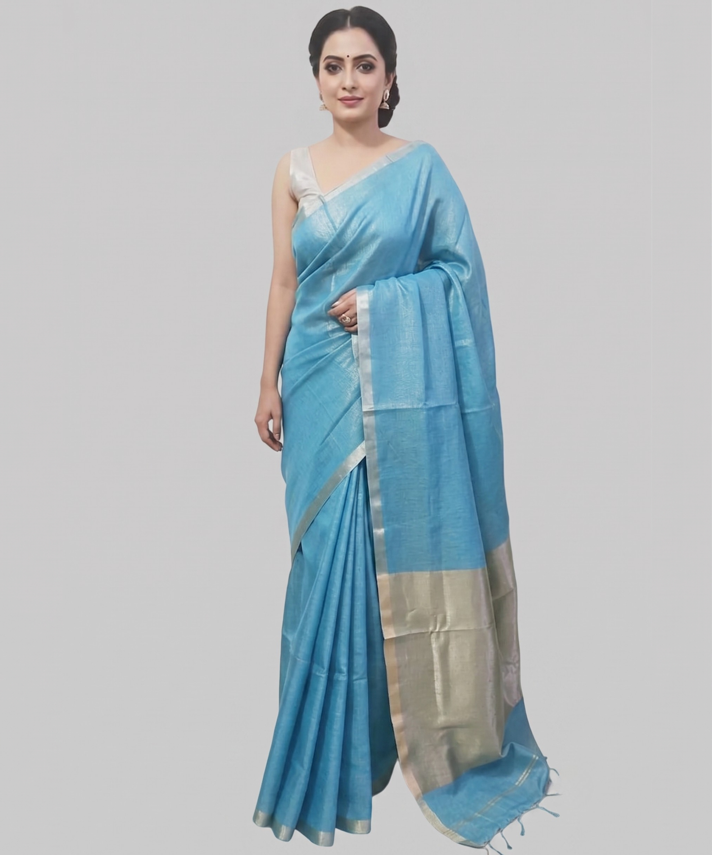 Sky Blue Kota Viscose Silk Saree with Tissue Pallu