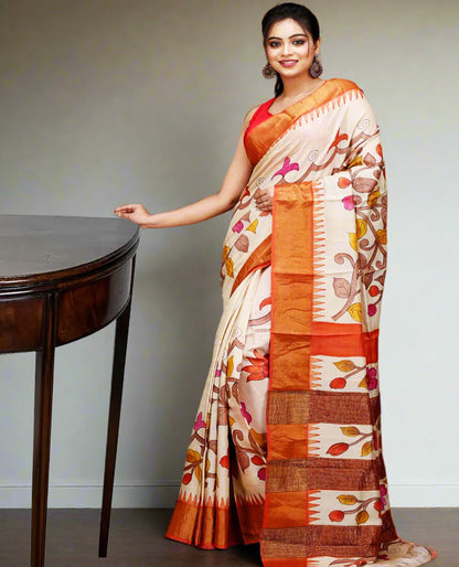 Floral Motif Kalamkari Silk Saree