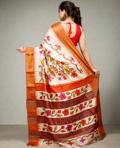 Floral Motif Kalamkari Silk Saree