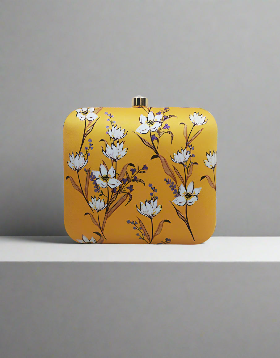 Floral Yellow Printed Clutch | Peepal Clothing