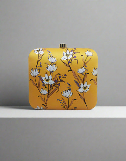 Floral Yellow Printed Clutch | Peepal Clothing