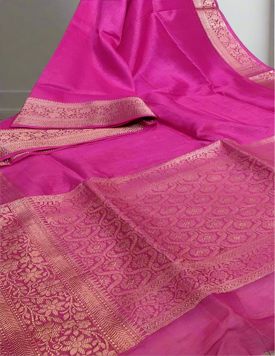 Fuchsia Banarasi Silk Linen saree